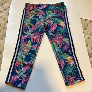 Athleta Girl Chit Chat XL Side Stripe Printed Capri Leggings: blue green
